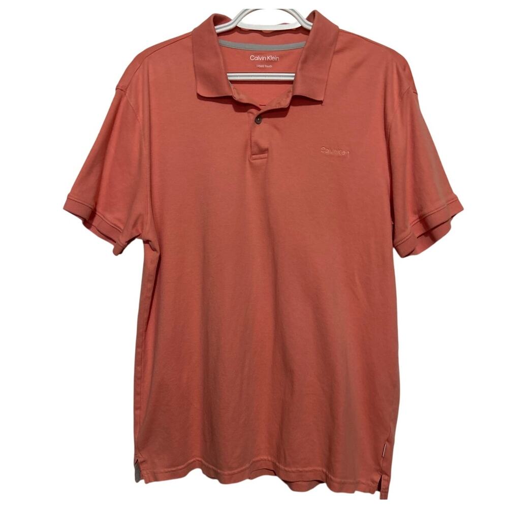 Calvin Klein Men's Peach Short Sleeve Quarter Button Polo Liquid Touch Size L‎